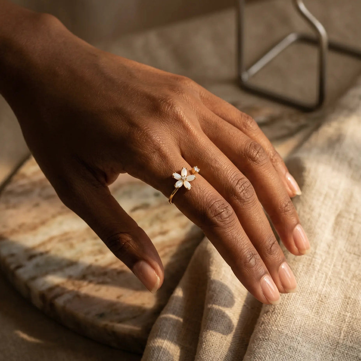 Dainty Bloom Open Gold Adjustable Ring Ceyrah