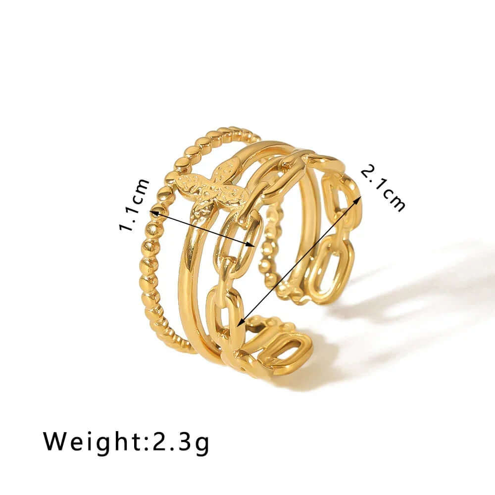 Ceyrah gold adjustable ring with butterfly detail, size 2.1 cm by 1.1 cm, 2.3g weight