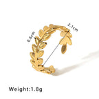 Ceyrah gold leaf adjustable ring, 2.1cm diameter, 0.6cm width, 1.8g weight