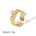 Ceyrah gold open ring, braided design, 2.1cm by 0.7cm, weight 1.8g, jewelry product photo