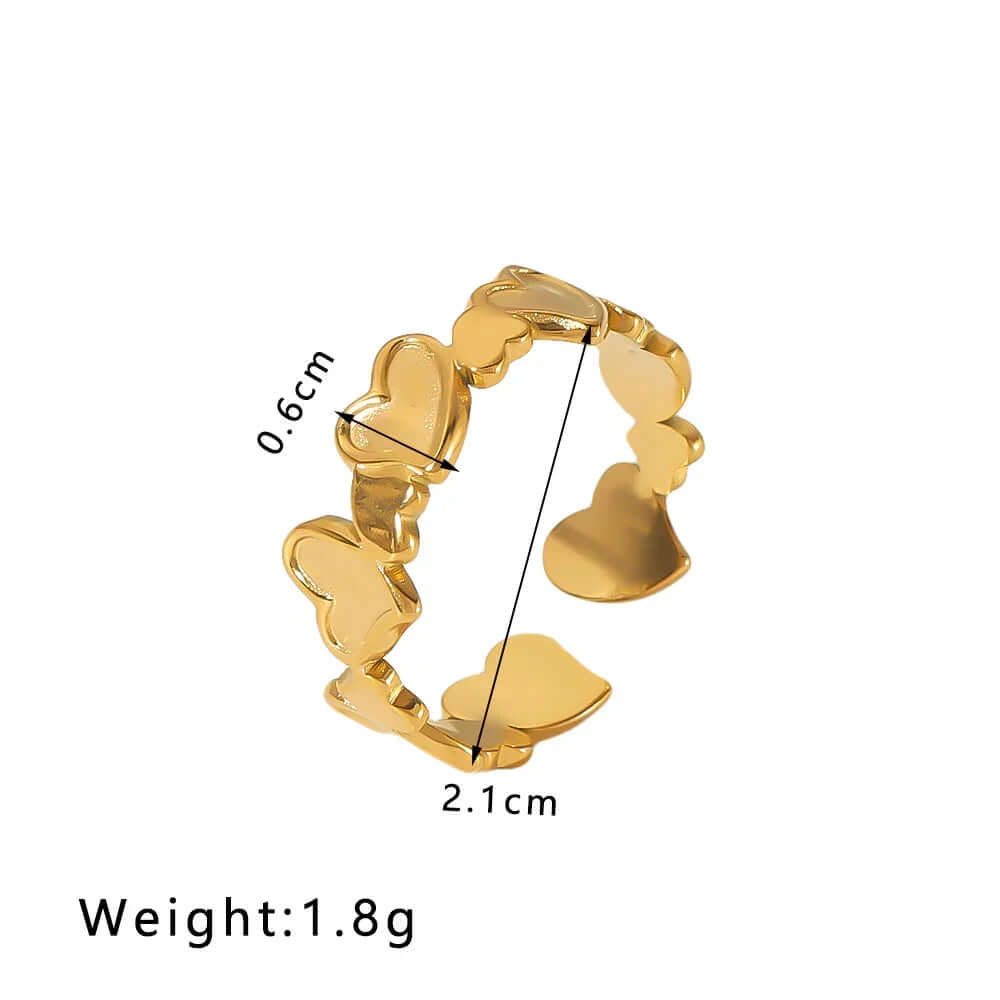 Ceyrah gold heart-shaped band ring, 2.1 cm diameter, 0.6 cm height, 1.8g weight