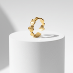 Ceyrah gold heart-shaped adjustable open ring on white background