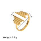 Gold Ridged Open Band Ring featuring a minimalist design with parallel ridged ends, dimensions 1.5cm x 2.1cm.