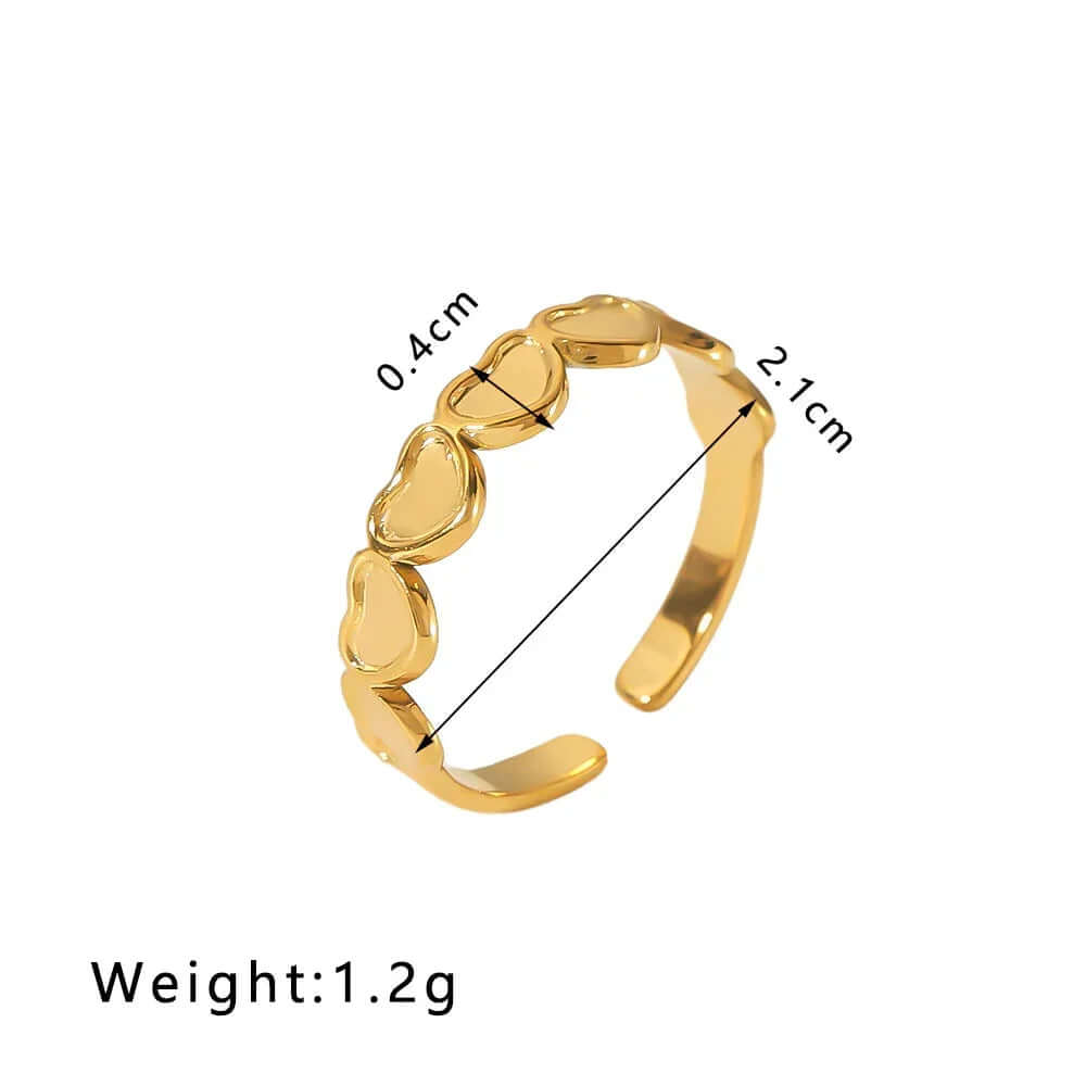 Ceyrah gold heart ring with adjustable open band, size 2.1cm by 0.4cm, weight 1.2g