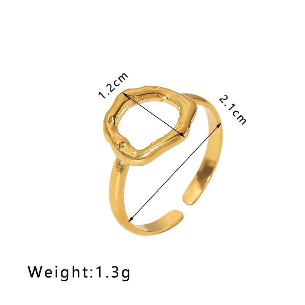 Gold Abstract Open Form Ring with an artistic silhouette size 1.2cm x 2.1cm and weight 1.3g, perfect for contemporary elegance.
