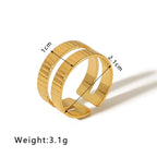 Gold Textured Double Band Ring with textured design, measuring 1 cm in height and 2.1 cm in length, weighs 3.1g.