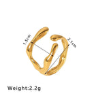 Gold Organic Sculpted Ring highlighting its abstract shape and dimensions of 1.5cm by 2.1cm, showcasing its fluid design.