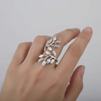 Silver Branch Leaf Adjustable Ring on a hand showcasing its elegant leaf design.