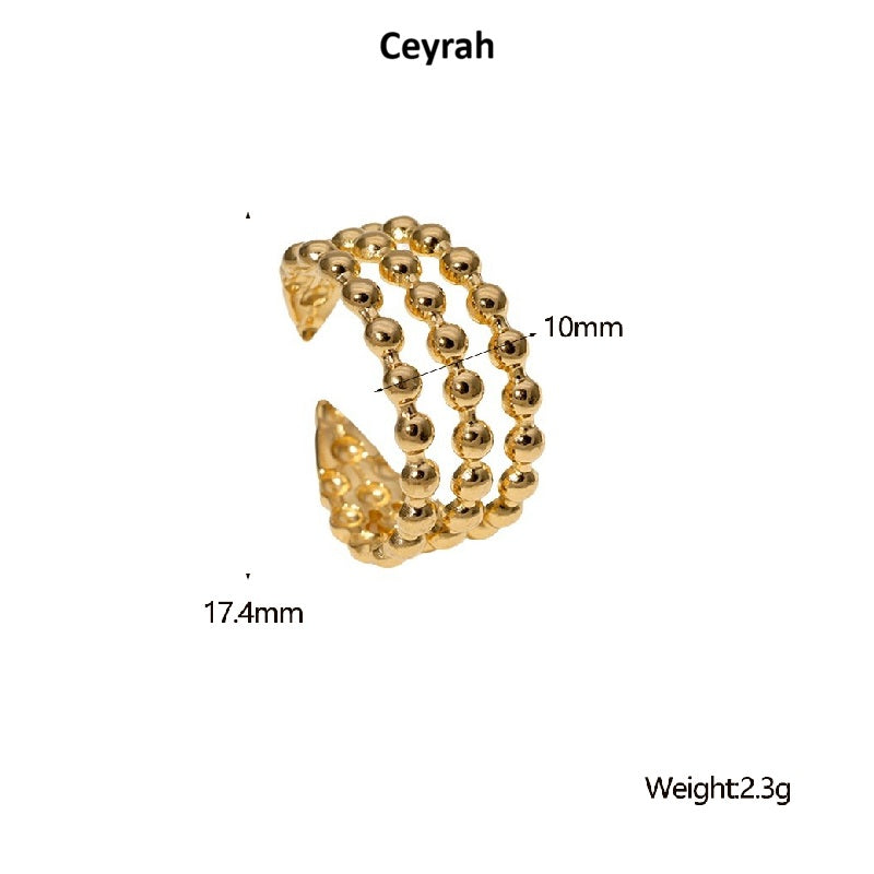 Gold Triple Row Beaded Adjustable Ring
