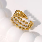 Gold Triple Row Beaded Adjustable Ring