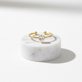 Gold open band ring with teardrop clear gemstone, Ceyrah jewelry