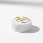 Gold open band ring with teardrop clear gemstone, Ceyrah jewelry