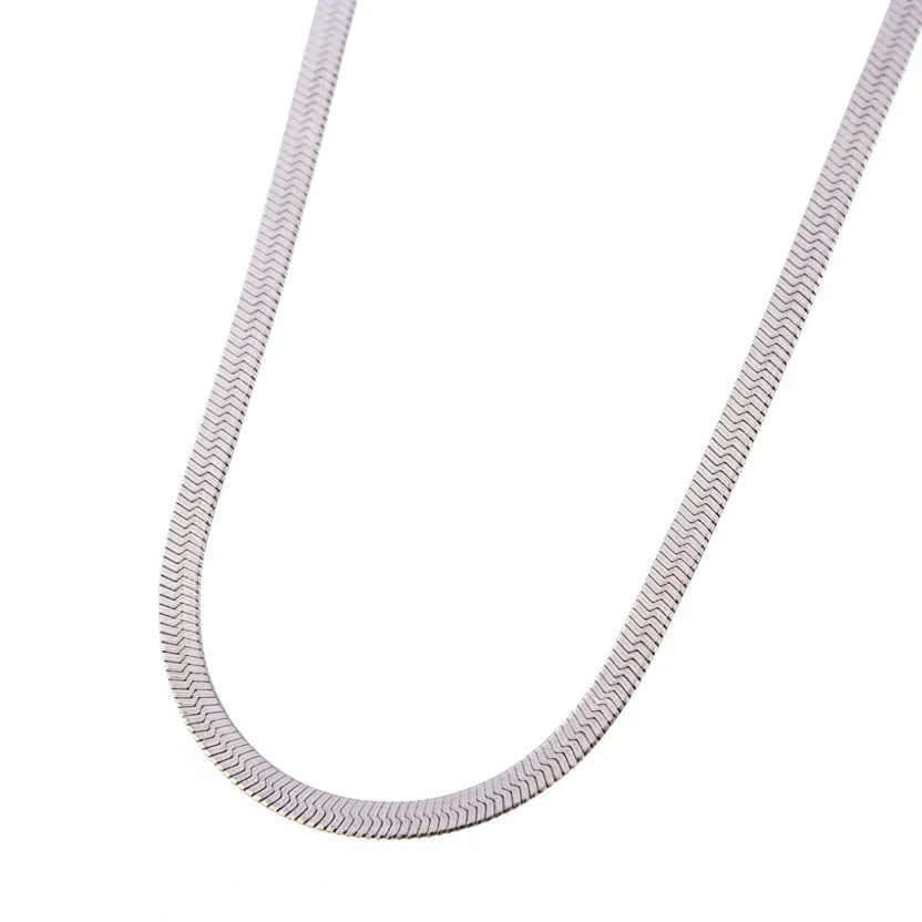 Ceyrah silver herringbone chain necklace on white background