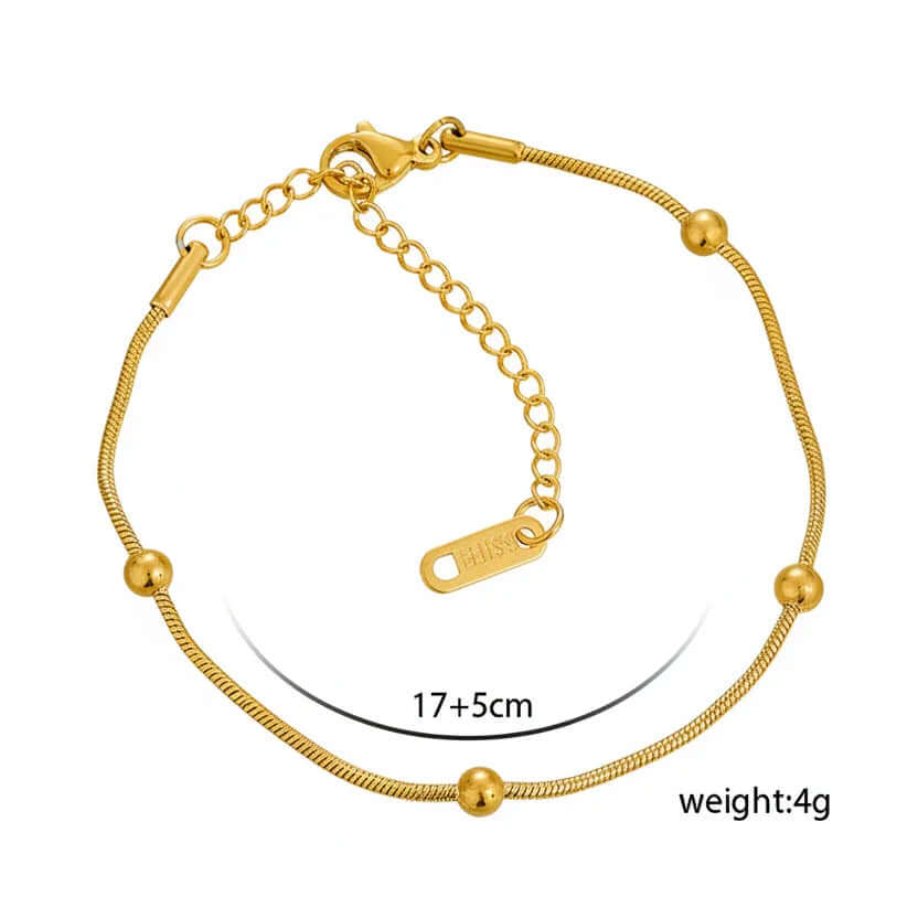 Ceyrah gold-tone adjustable bracelet with round beads, 17+5cm length, 4g weight