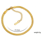 Ceyrah gold herringbone chain bracelet with extender, 17+5cm, 5g weight, on white background
