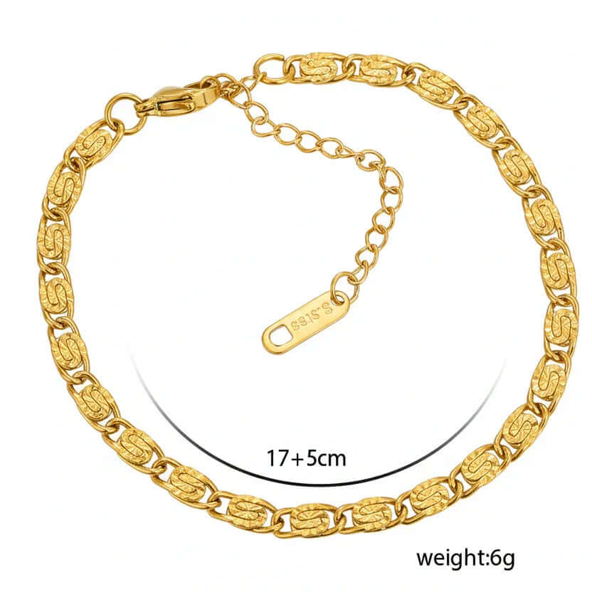 Gold Oval Link Bracelet with 4mm chain design, adjustable length, and polished finish for elegant everyday wear.