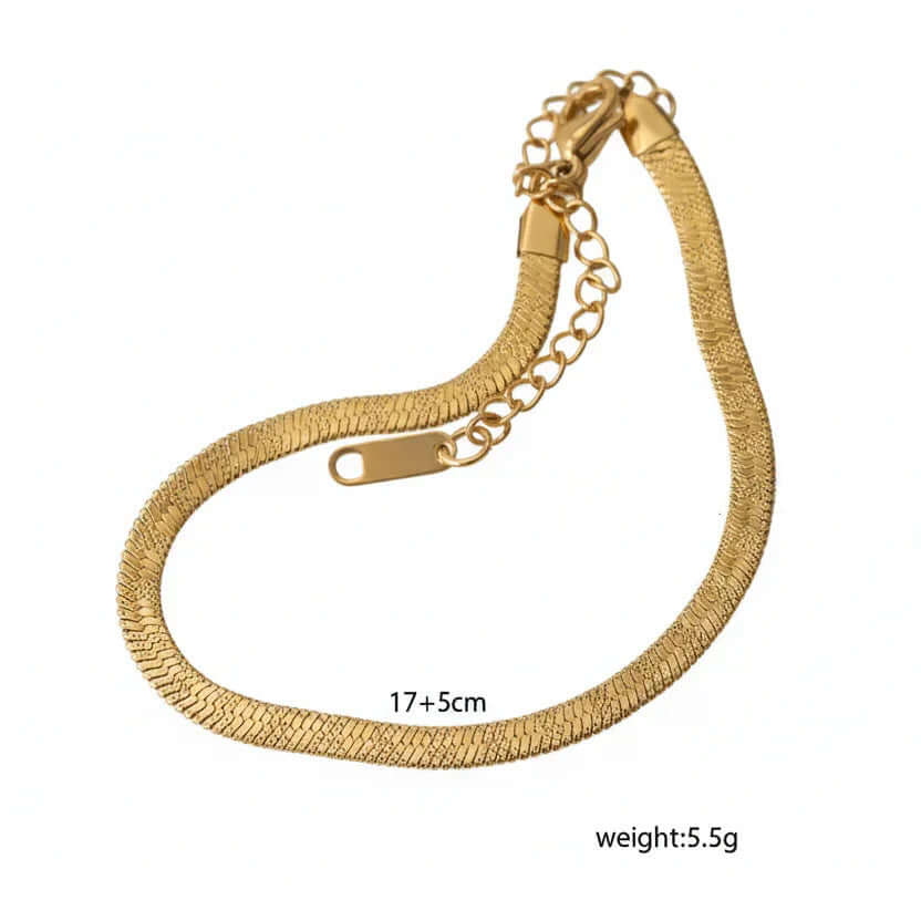 Ceyrah gold herringbone chain bracelet with adjustable clasp, 17+5cm length, 5.5g weight.
