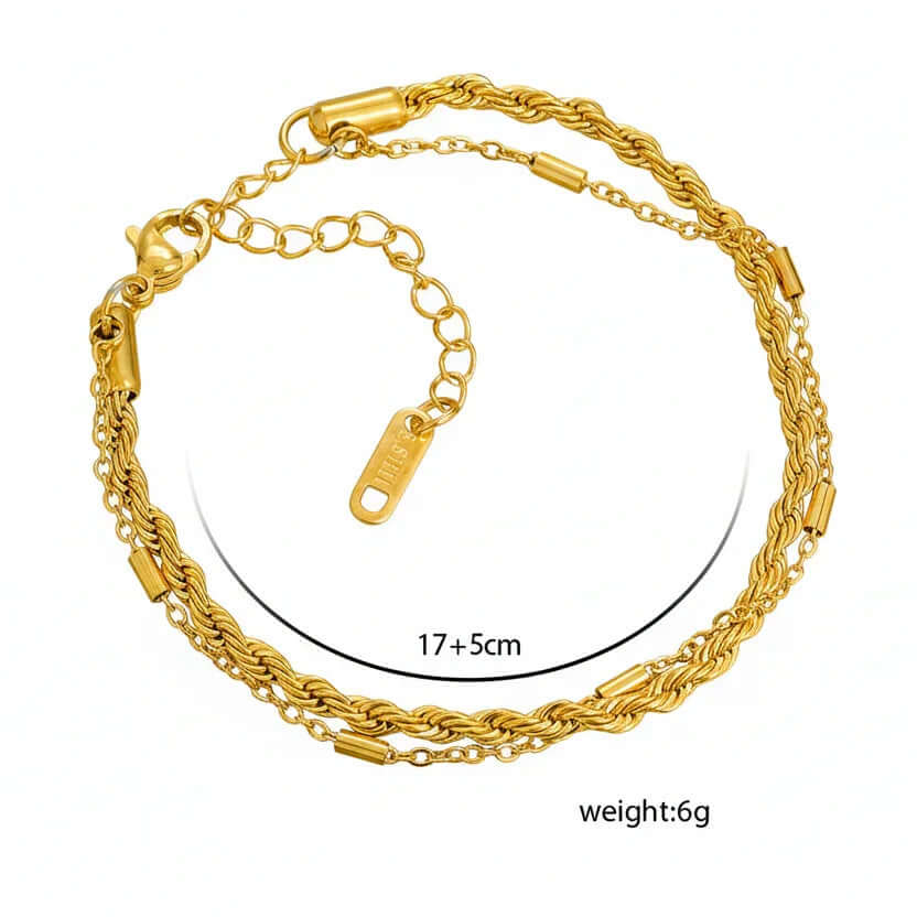 Gold rope chain bracelet with adjustable clasp, 17+5 cm length, 6g, Ceyrah jewelry