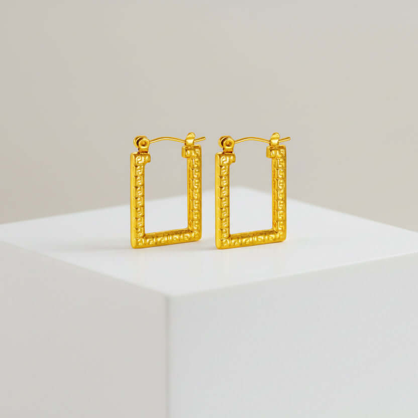 Pair of Modern Gold Rectangular Hoop Earrings