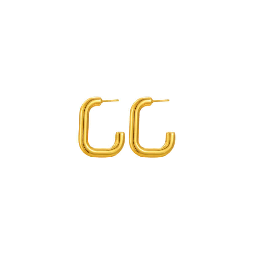 Gold C-Shaped Stud Earrings on a white background