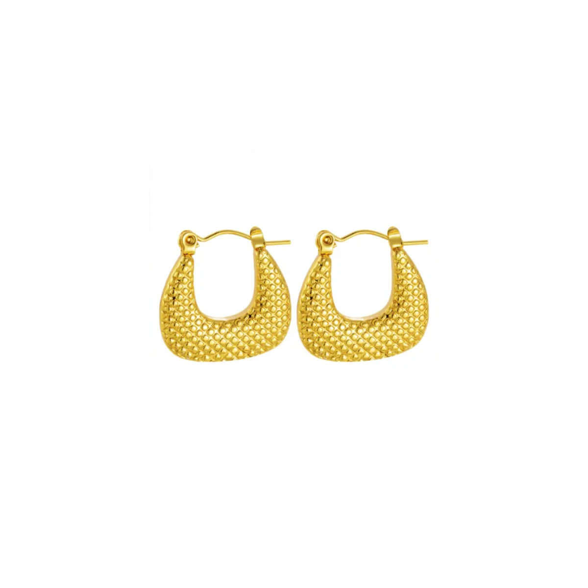 Textured Gold Crescent Hoop Earrings on white background