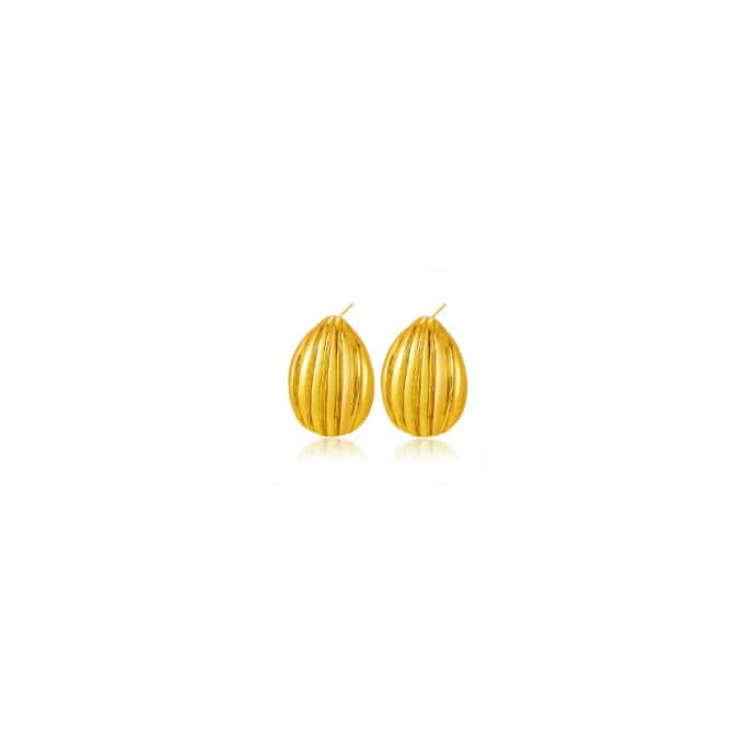 Gold Ribbed Teardrop Stud Earrings - Ceyrah