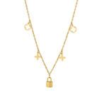 Ceyrah Clover Charm Necklace with Lock Pendant on cream background