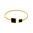 Ceyrah gold open bangle with black square accents, minimalist jewelry design