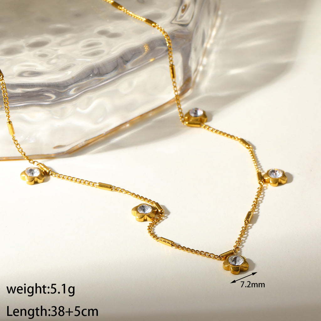 Gold Dainty Floral Crystal Necklace