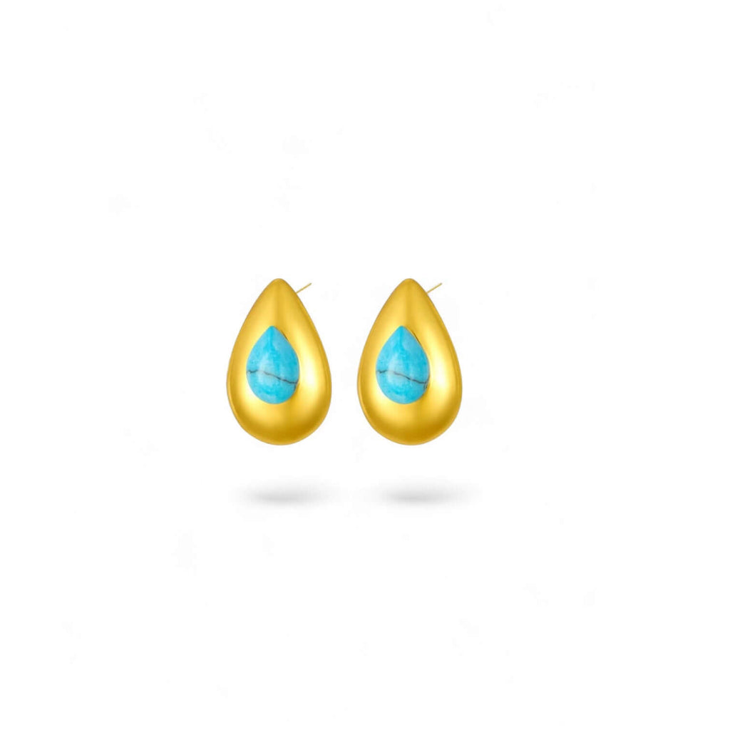 Gold Teardrop Earrings with Blue Stone featuring a stunning blue stone and dainty design.
