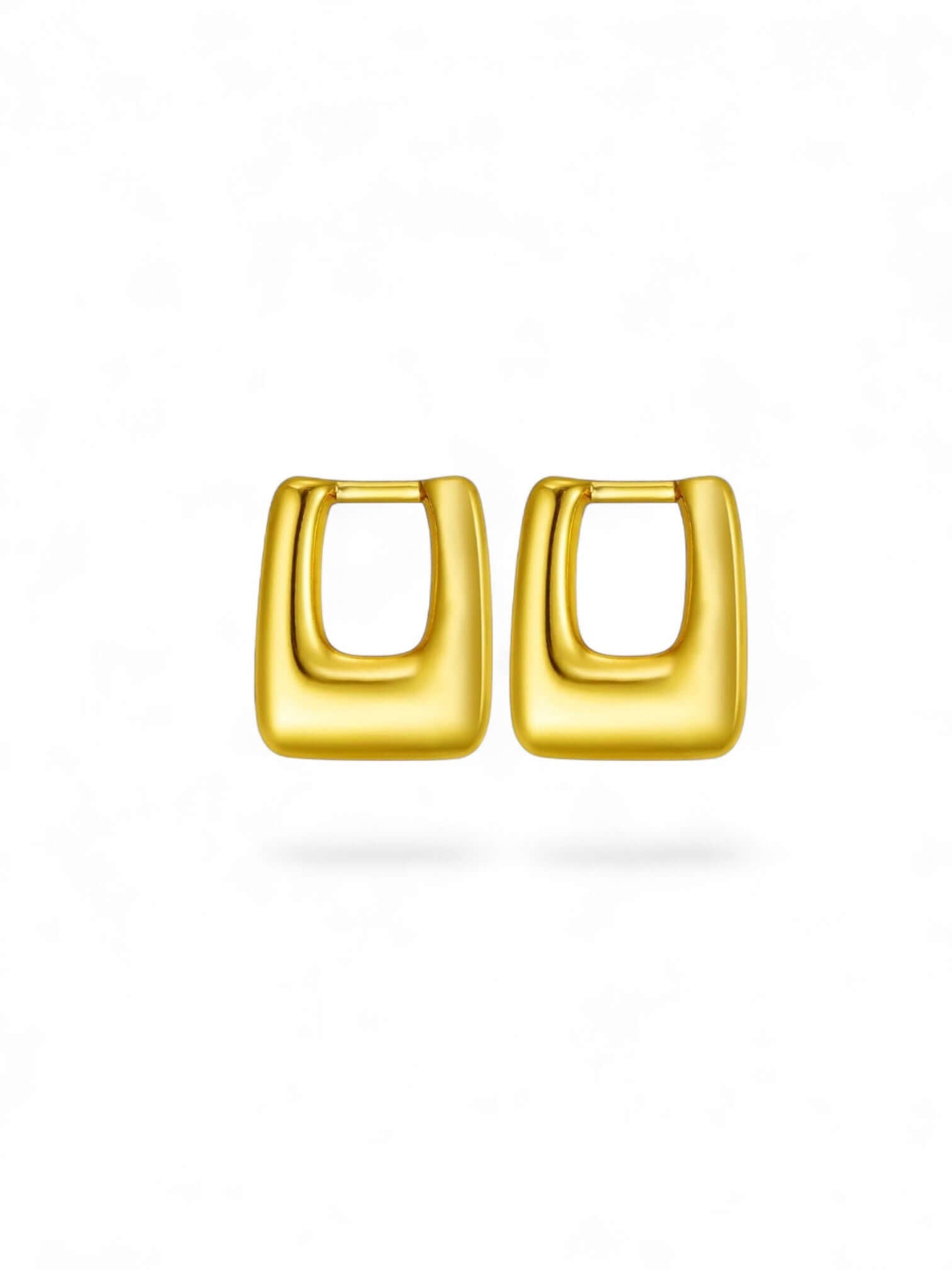 Geometric Triangle Hoop Earrings, gold geometric rectangle stud earrings with sleek sculpted finish and high-shine polish.