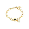 Ceyrah gold chain bracelet with black center charm and clear gemstone accent