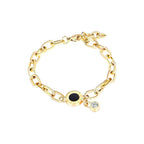 Ceyrah gold chain bracelet with black center charm and clear gemstone accent
