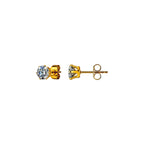 Ceyrah gold stud earrings with round clear gemstones on white background