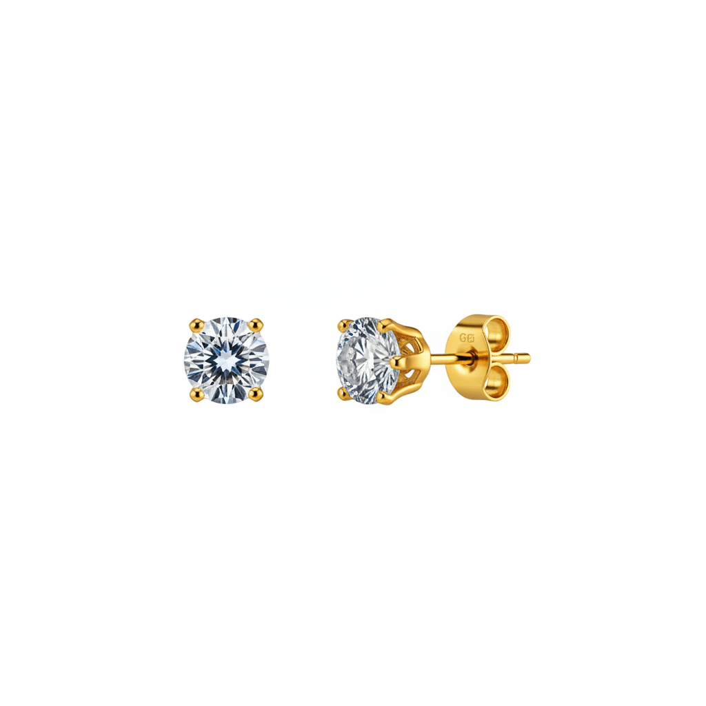Ceyrah gold stud earrings on white background