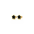 Ceyrah gold cufflinks with black clover flower design on white background