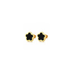 Ceyrah gold cufflinks with black clover flower design on white background
