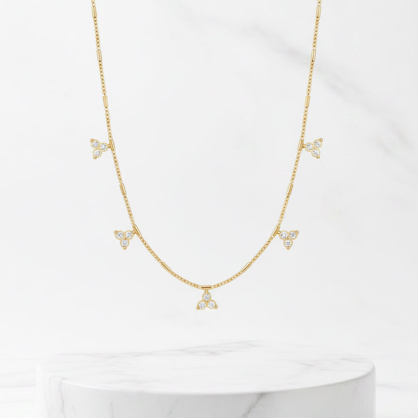 Gold Dainty Triangle Crystal Station Necklace