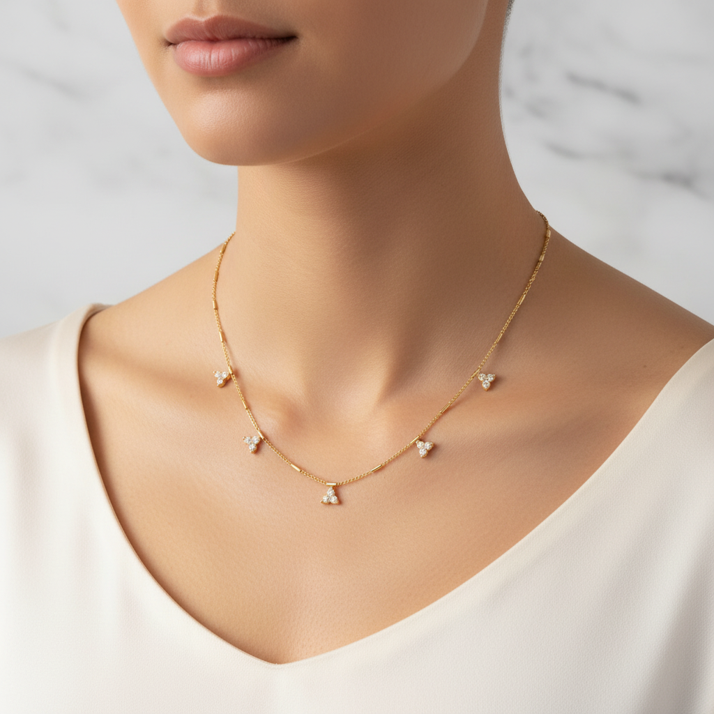 Gold Dainty Triangle Crystal Station Necklace