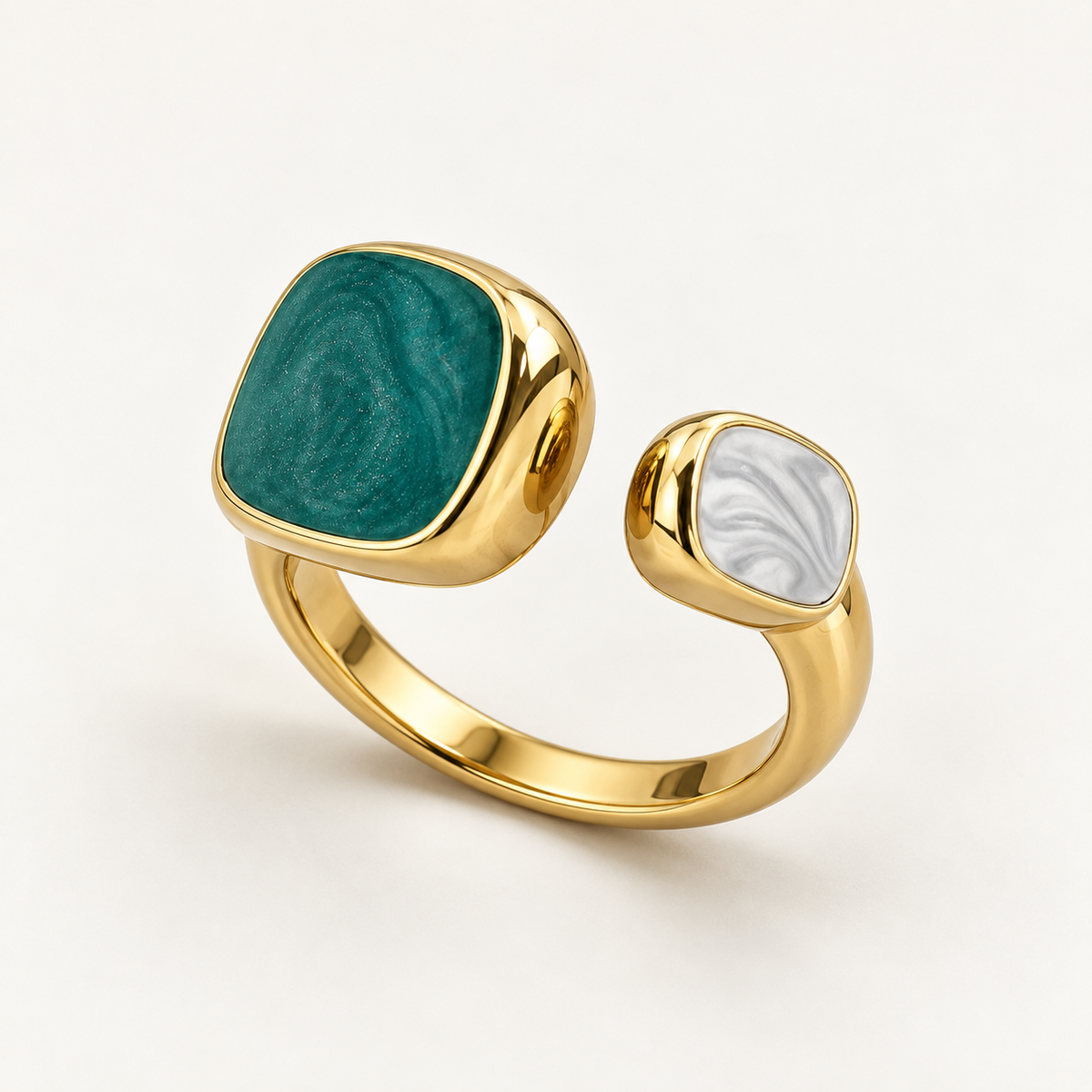 Asymmetrical Open Ring with Teal and Grey