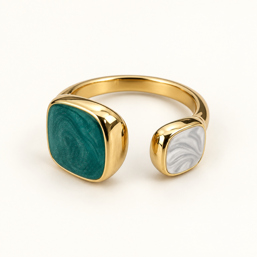 Asymmetrical Open Ring with Teal and Grey