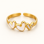 Gold Triple Heart Adjustable Ring