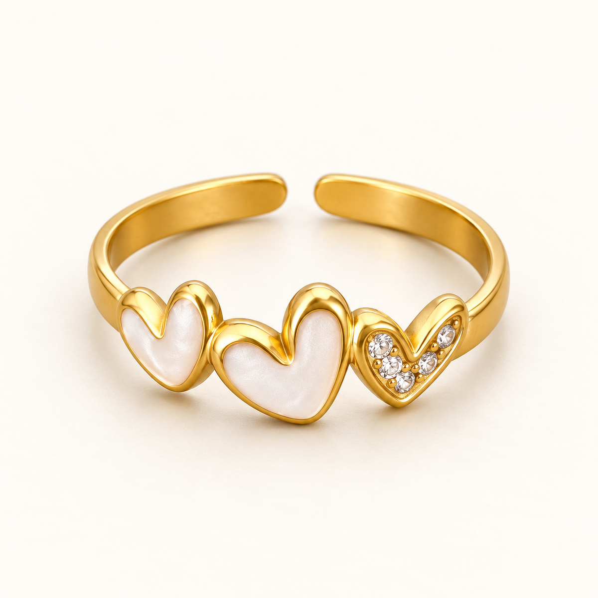 Gold Triple Heart Adjustable Ring