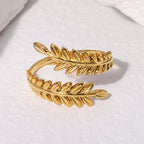 Aurelia Leaf Adjustable Gold Ring on a white background