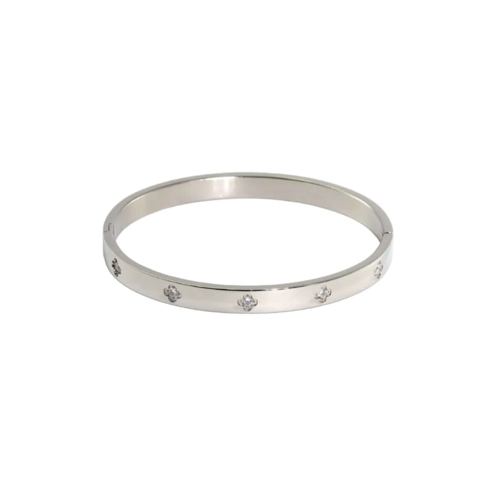 Ceyrah silver gold Big Clover Crystal Bangle Bracelet on white background