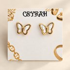 Gold White Inlay Butterfly Stud Earrings