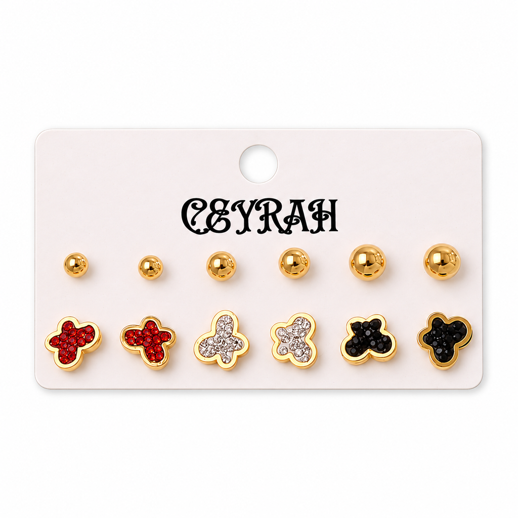 Waterproof Gold Butterfly Stud Earrings Set