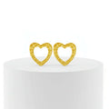 Ceyrah textured gold heart-shaped earrings pair on white background