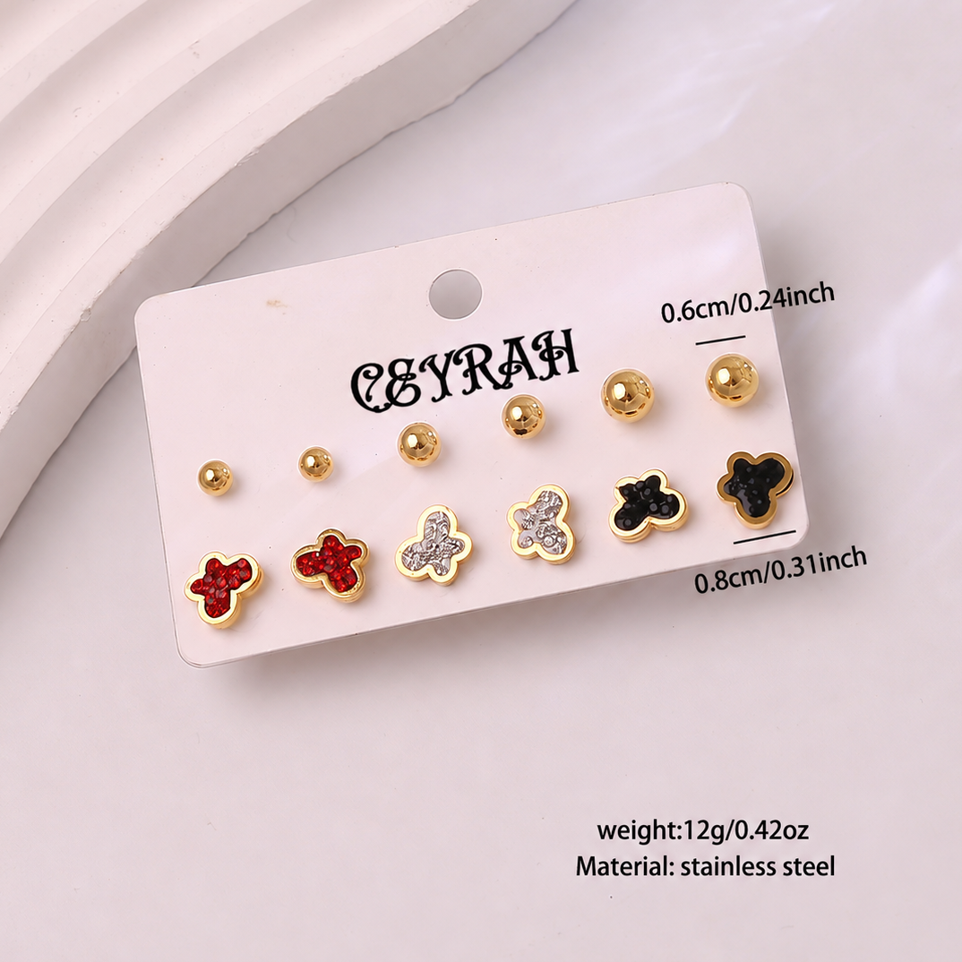 Waterproof Gold Butterfly Stud Earrings Set
