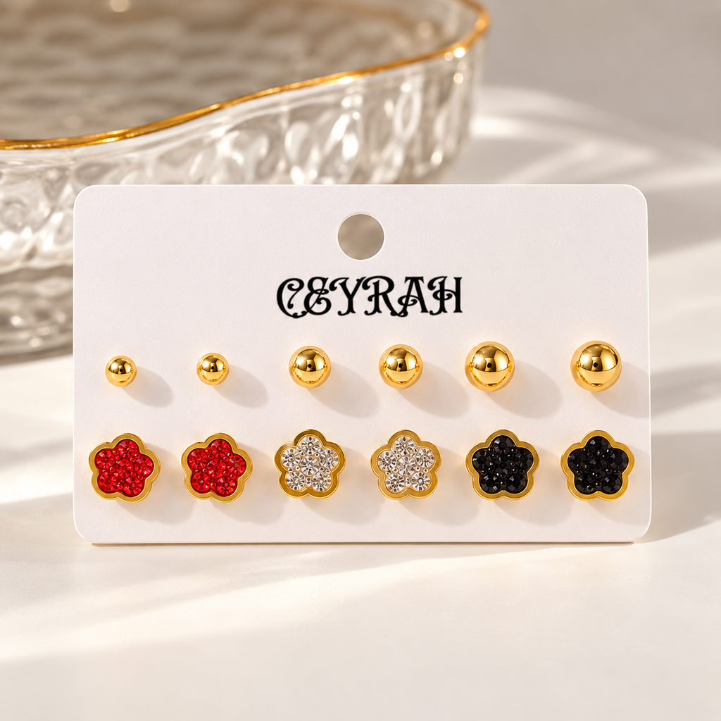 Waterproof Gold Flower Stud Earrings Set